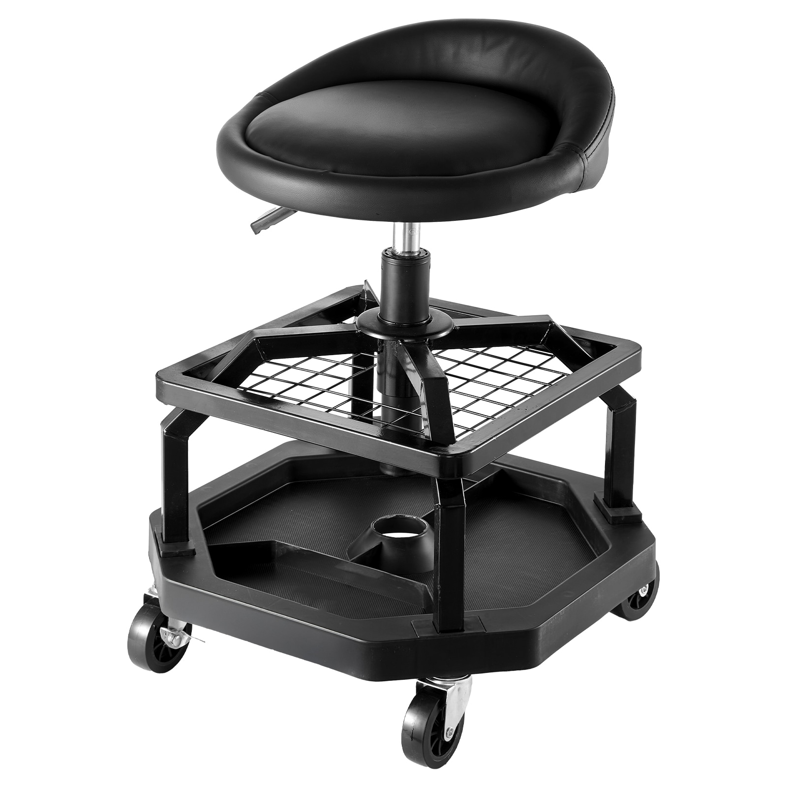 Adjustable Rolling Garage Shop Stool With Wheels And Padded Seat_voghion.com